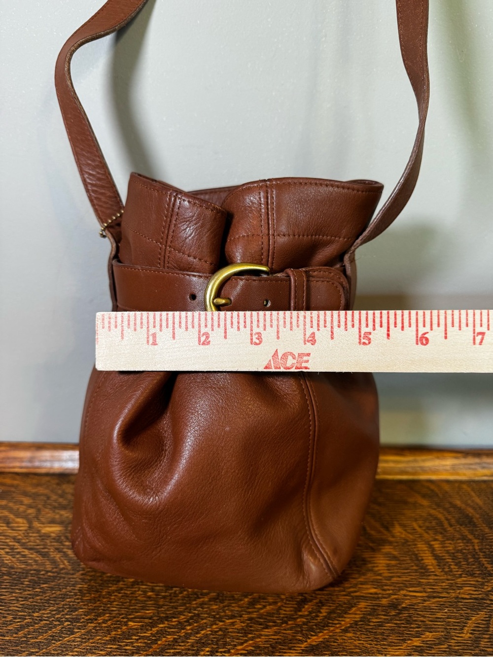 Coach Brown Leather Belted Crossbody Bucket Bag with Buckle - Picture 8 of 12